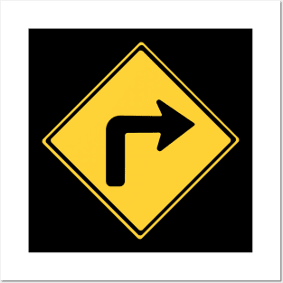 Shape Turn Right Turn Warning Sign Posters and Art